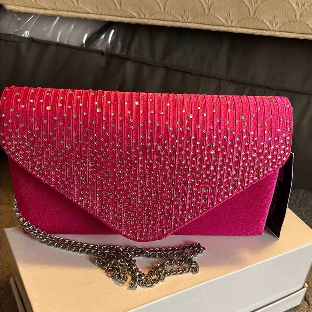 Elegant Pink Clutch with Silver Accents